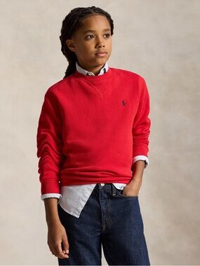 Polo Ralph Lauren Boys Red Fleece Crewneck Sweatshirt Logo Cotton Blend M 10-12